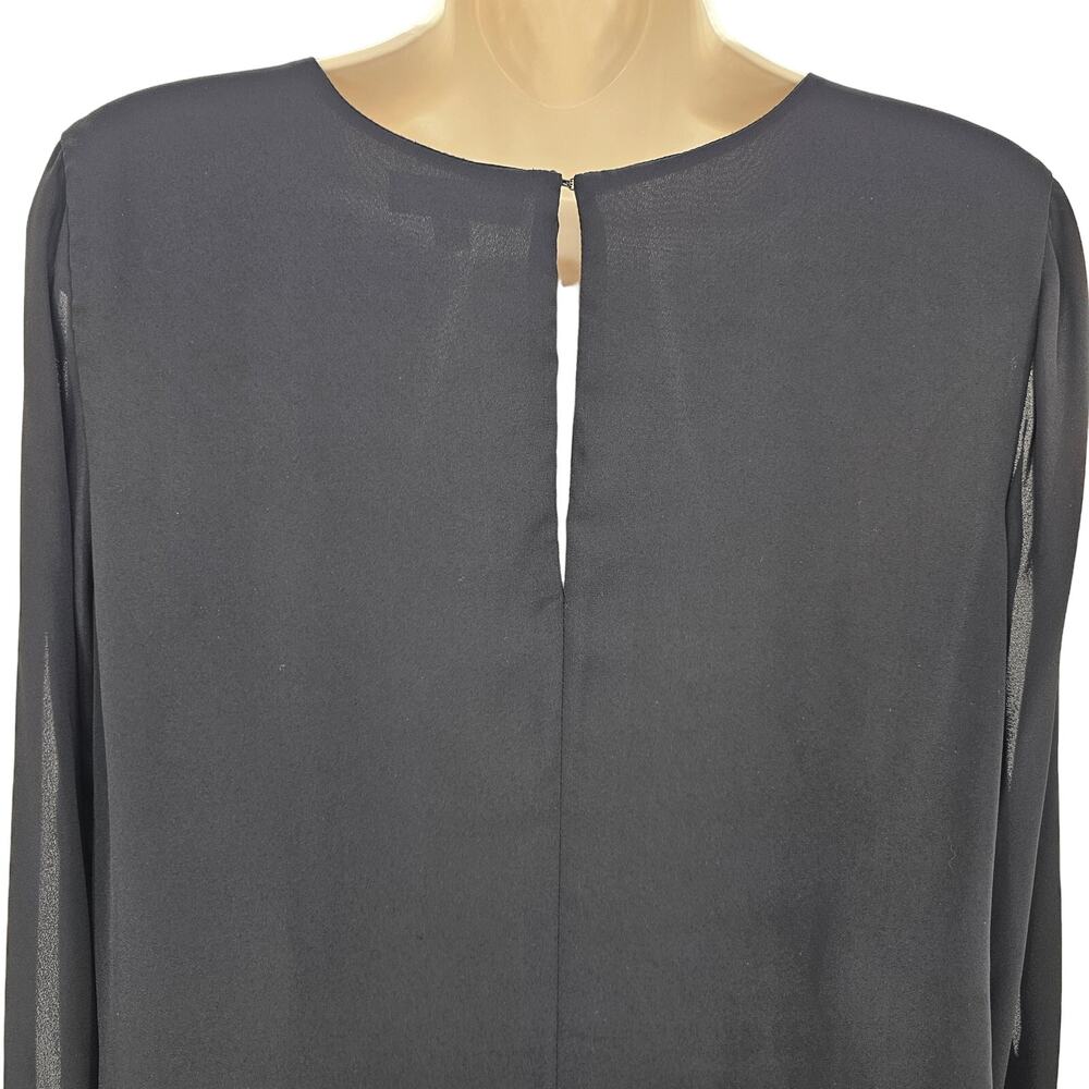 Ramy Brook Womans size M Addy Top Blouse Slit Sheer Sleeves Detail Cuff Black - Picture 6 of 9